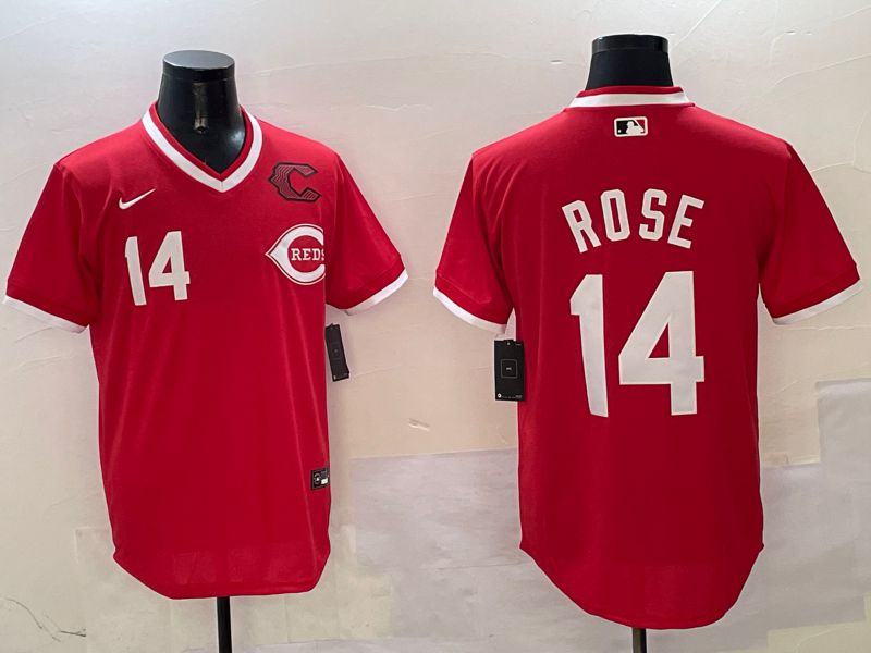 Men Cincinnati Reds 14 Rose Red Throwback 2025 Nike MLB Jersey style 3
